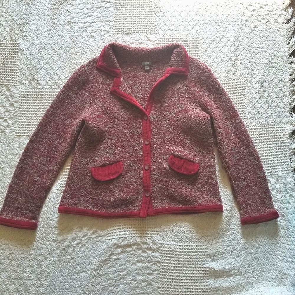 J. Jill Red Merino Wool Blend Sweater Jacket Size Medium